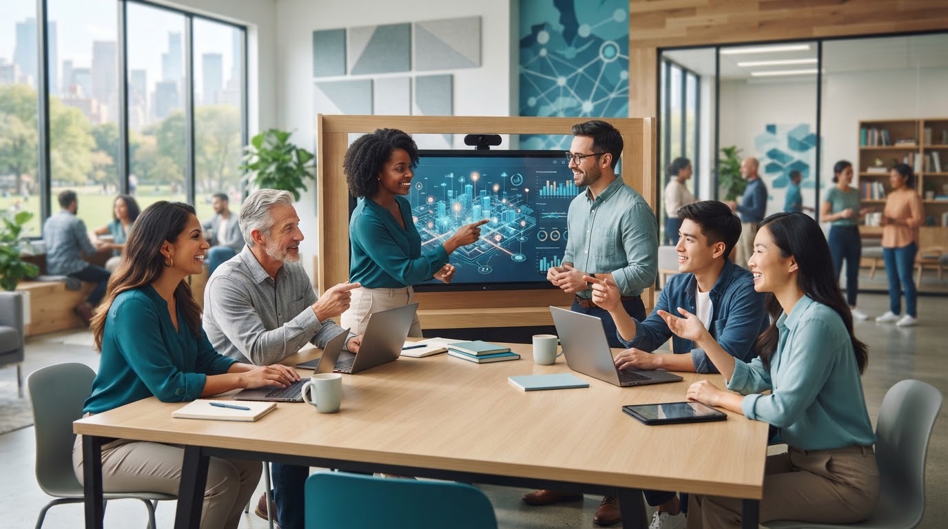 People collaborating in a community workspace